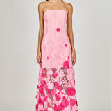 Embroidered 3D Applique Strapless Maxi Dress
