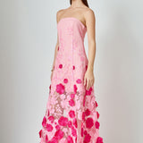 Embroidered 3D Applique Strapless Maxi Dress