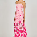 Embroidered 3D Applique Strapless Maxi Dress