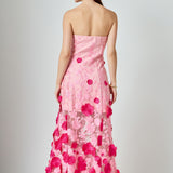 Embroidered 3D Applique Strapless Maxi Dress