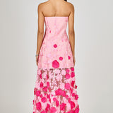 Embroidered 3D Applique Strapless Maxi Dress