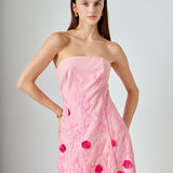 Embroidered 3D Applique Strapless Maxi Dress