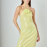 Rose Haltered Sequins Maxi Dress