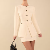 Celia Buttoned Linen Blend Suit Jacket