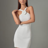Camille Rosette Halter Knit Mini Dress