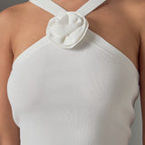 Camille Rosette Halter Knit Mini Dress