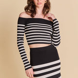 Striped Knit Off Shoulder Sweater