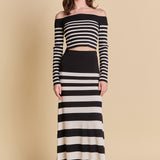 Striped Knit Off Shoulder Sweater