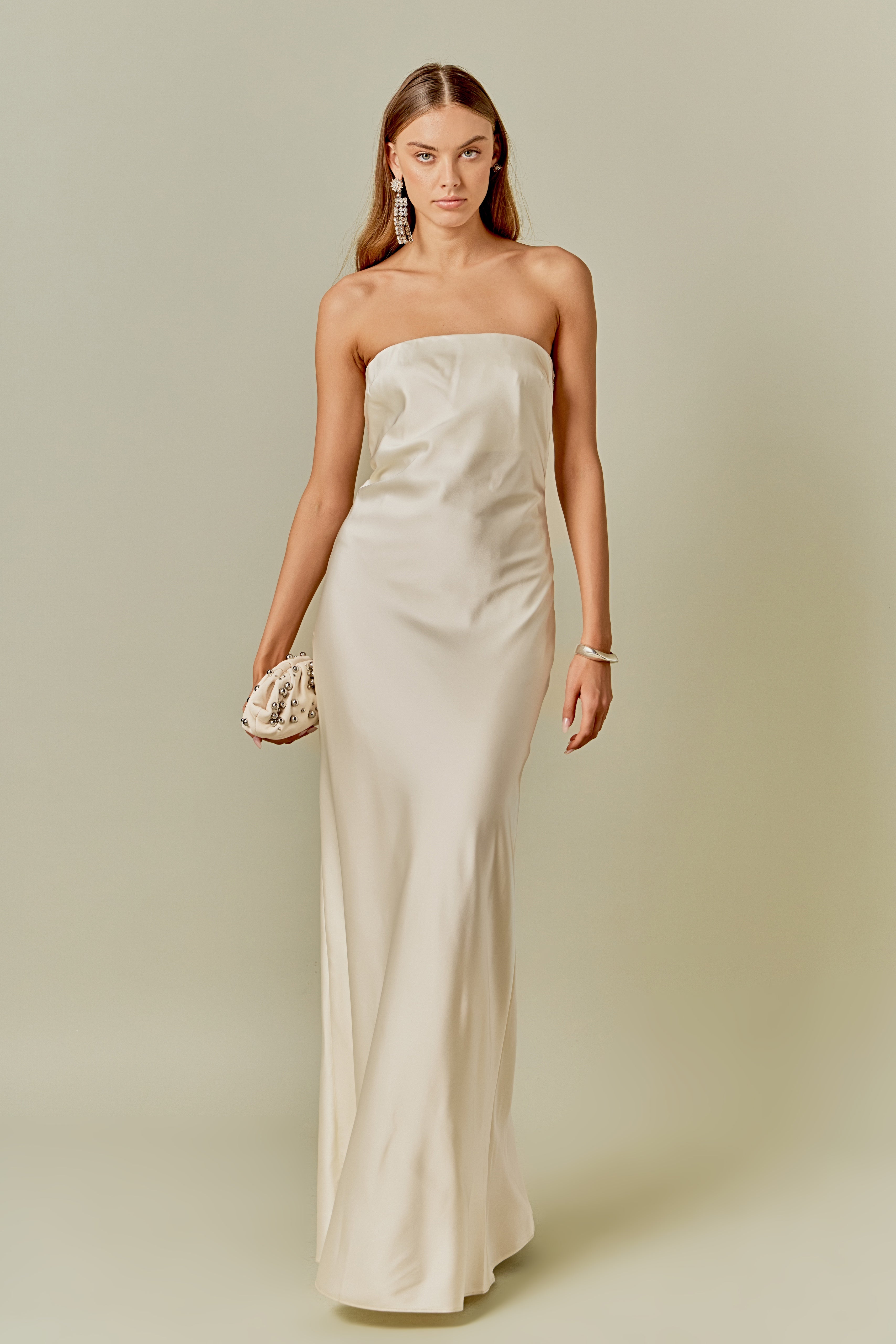 Endless Rose - Strapless Satin Maxi Dress IVORY / L Endless Rose - Strapless Satin Maxi Dress IVORY / L