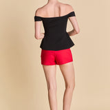 Knit Pleated Off Shoulder Top
