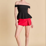 Knit Pleated Off Shoulder Top