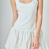 Quinn Mixed Media Scoop Neck Blouson Mini Dress