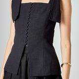 Allison Linen Bow Tie Long Top