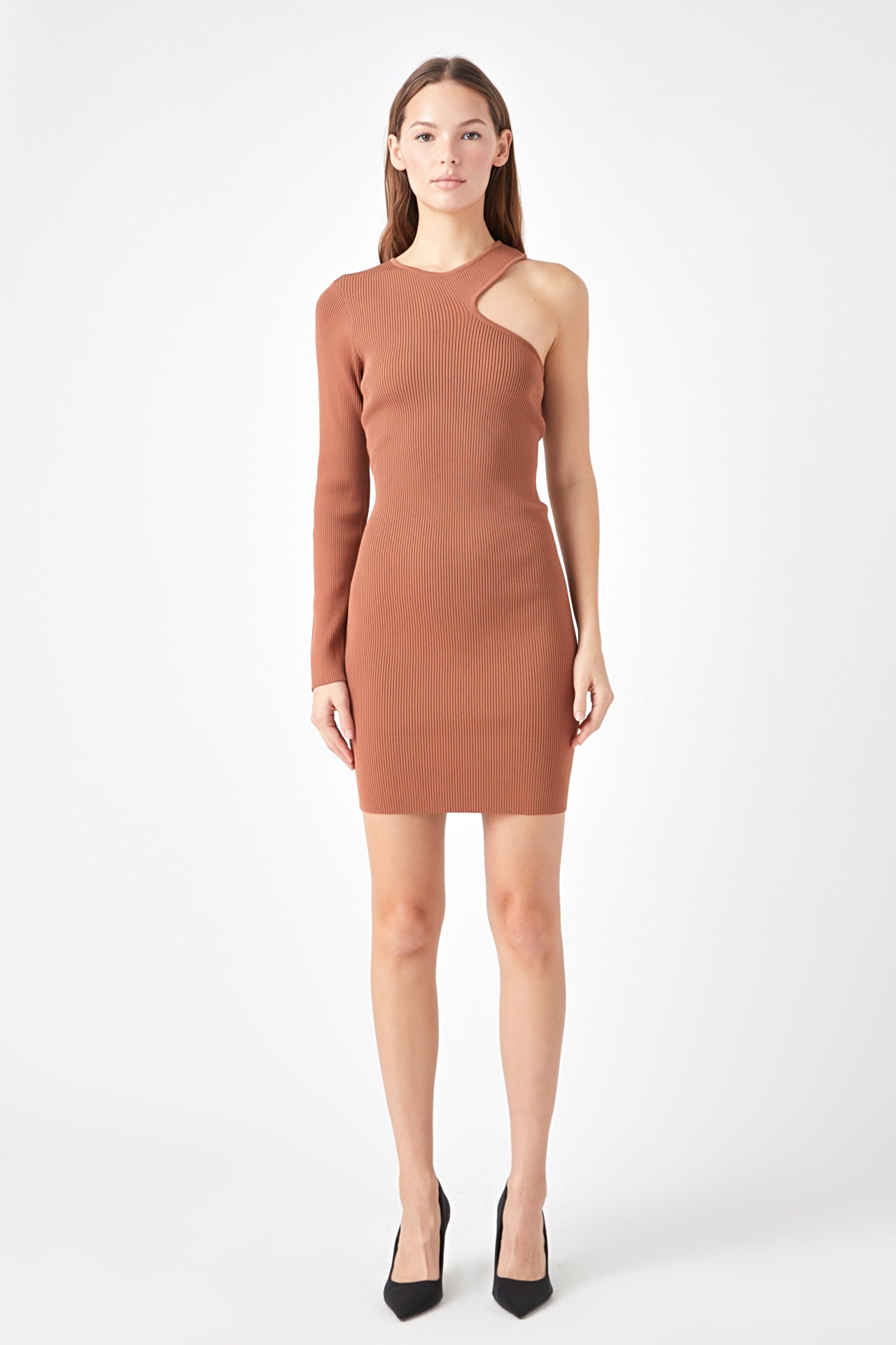 Cut Out One-Sleeve Knit Dress