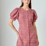 Tweed Puffed Sleeve Mini Dress
