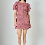Tweed Puffed Sleeve Mini Dress