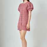 Tweed Puffed Sleeve Mini Dress