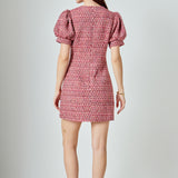 Tweed Puffed Sleeve Mini Dress