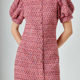 Tweed Puffed Sleeve Mini Dress