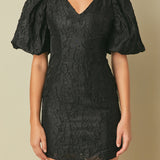 Floral Jacquard Puff Sleeve Mini Dress