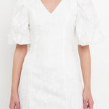 Floral Jacquard Puff Sleeve Mini Dress