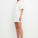 Floral Jacquard Puff Sleeve Mini Dress