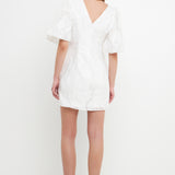 Floral Jacquard Puff Sleeve Mini Dress