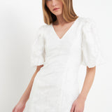 Floral Jacquard Puff Sleeve Mini Dress