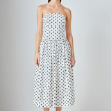 Strapless Polka Dot Taffeta Midi Dress