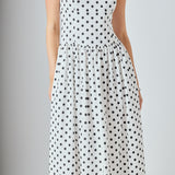 Strapless Polka Dot Taffeta Midi Dress
