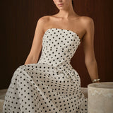 Strapless Polka Dot Taffeta Midi Dress