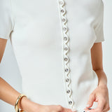 Scalloped Accent Button Knit Top