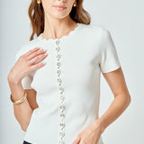 Scalloped Accent Button Knit Top
