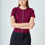 Scalloped Accent Button Knit Top