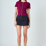 Scalloped Accent Button Knit Top