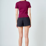 Scalloped Accent Button Knit Top