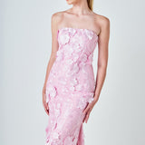 Strapless 3D applique Midi Dress