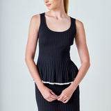 Knit Pleated Tipped Sleeveless Top