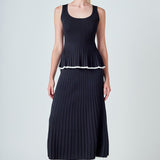 Knit Pleated Tip Detail Midi Skirt