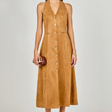 Suede Fitted Midi Dress