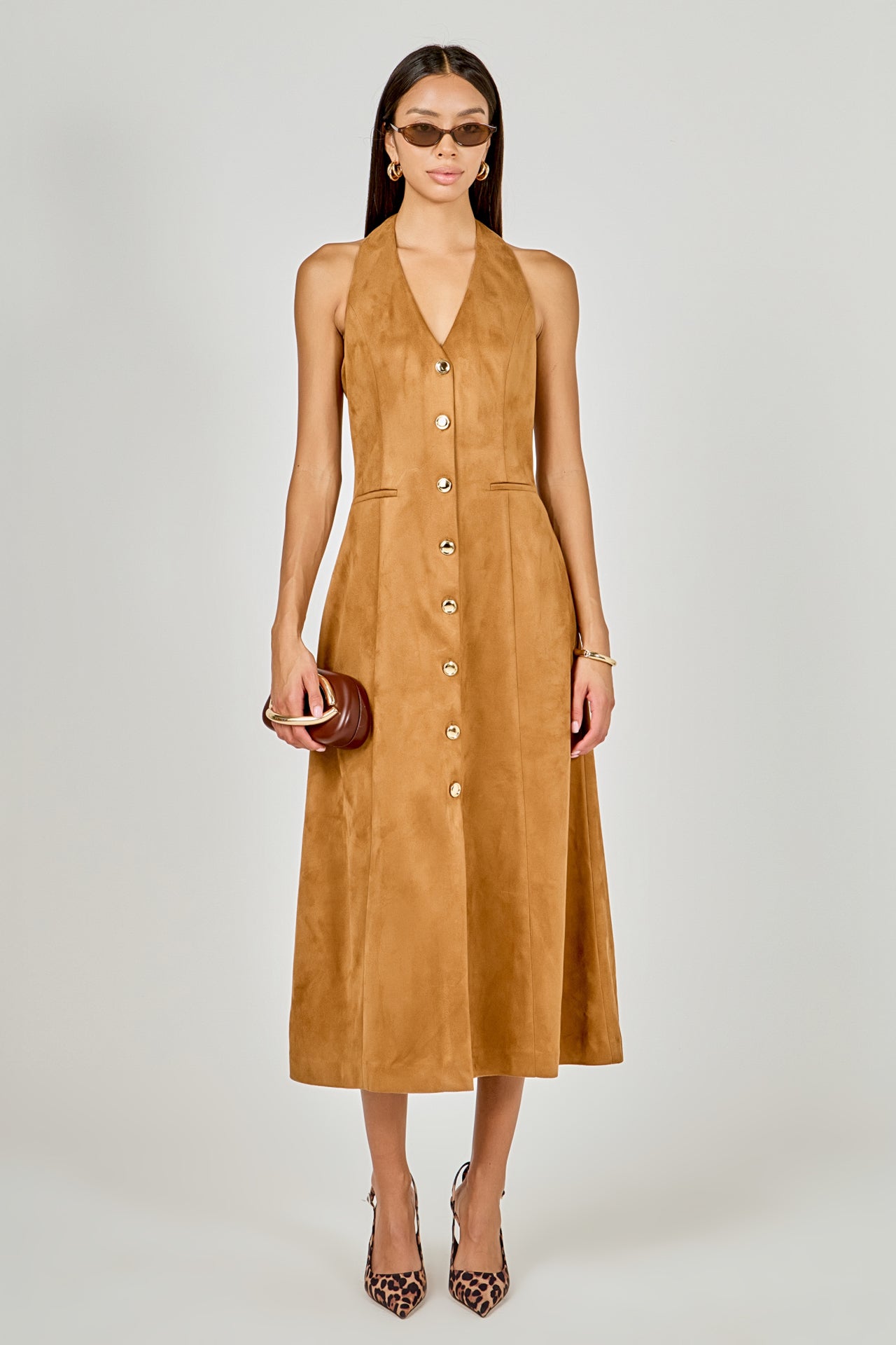 suede fitted dress Black Dayanna Suede Midi Dress