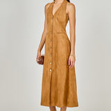 Suede Fitted Midi Dress