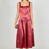 Satin Velvet Drop Waist Midi Dress