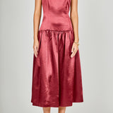 Satin Velvet Drop Waist Midi Dress
