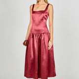 Satin Velvet Drop Waist Midi Dress
