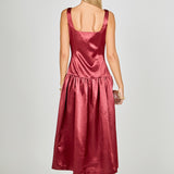 Satin Velvet Drop Waist Midi Dress