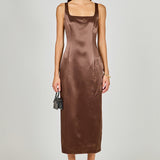 Satin Velvet Scoop Neck Midi Dress