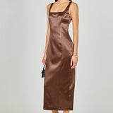 Satin Velvet Scoop Neck Midi Dress