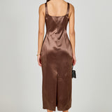 Satin Velvet Scoop Neck Midi Dress