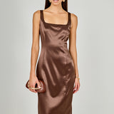 Satin Velvet Scoop Neck Midi Dress